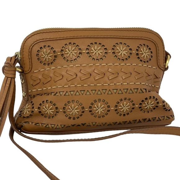 Isabella Fiore | Cognac Leather Stitched Crossbody Bag - Picture 1 of 12